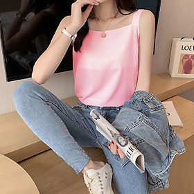 Áo hai dây lụa cổ vuông mặc trong vest, blazer Áo lụa 2 dây có size - New Design AO0010