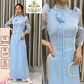 Áo dài dáng xinh tơ gân _tông xanh nhẹ nhàng
