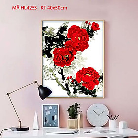 Mua Tranh treo tường trang trí tự tô màu theo số hoa mẫu đơn đỏ HL4253