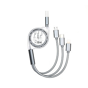 Cáp USB Cuộn Rút 3 Trong 1 Micro USB + Type C + Lightning Hỗ Trợ Sạc Nhanh