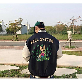 Áo Khoác Dù Bomber Varsity Kill System Đô La Unisex Nam Nữ, Áo khoác bomber nam nữ chất dù 2 lớp cao cấp không bong tróc chất vải mịn không xù (màu đen), cam kết video kèm ảnh thật