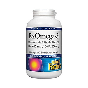 RxOmega-3 by Natural Factors, Natural Support for Cardiovascular Health with DHA and EPA, Daily Dietary Supplement, 240 Enteripure Softgels (240 servings)