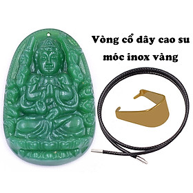Mặt Phật Thiên thủ thiên nhãn thạch anh xanh lá 5 cm kèm móc và vòng cổ dây cao su, Mặt Phật bản mệnh size L, mặt dây chuyền Phật, Quan âm nghìn tay nghìn mắt Xuất xứ: Đài loan