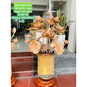 1 bình hoa sen 19 cành phong thủy ,bình gỗ lũa chiu liu ,hoa lá gương gỗ ngọc am thơm nức, trang trí phòng khách ,phòng thờ  