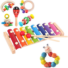 COMBO 7 Món Cho Bé Sơ Sinh Giúp Bé Phát Triển Khả Năng Nghe, Quan Sát Và Nhận Biết Màu Sắc ( Màu ngẫu nhiên ) - Tặng 1 quạt cầm tay