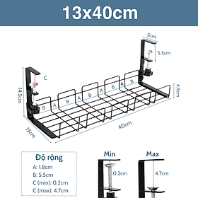 Khay đỡ ổ điện dây điện gắn dưới bàn kệ bằng kim loại thép không cần đục lỗ 40x16x15cm Legaxi
