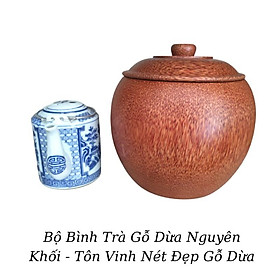 Bộ Bình Trà Gỗ Dừa Nguyên Khối Gọn Đẹp - Tôn Vinh Nét Đẹp Gỗ Dừa - Bình Trà 800 - 900ml