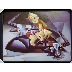 Mua Tranh Sơn Dầu Vẽ Tay 100% - Bé Và Trâu 30x40cm