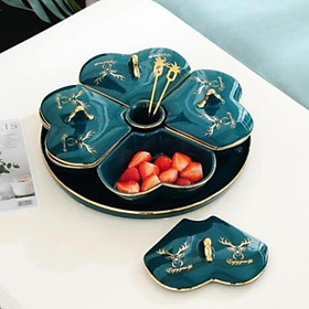 Mua Khay đựng mứt sứ Hình Trái Tim  RẺ VÔ ĐỊCH  Khay 5 ngăn tháo rời màu xanh ngọc xoay 360 độ dễ vệ sinh vận chuyển