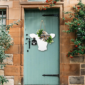 Cow Head Door Wreath Sign Hanging Welcome Sign for Indoor Ornaments Decor
