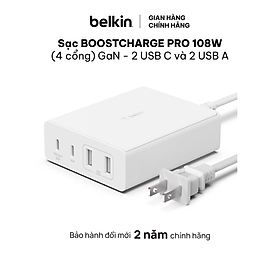 Sạc BOOST↑CHARGE PRO Belkin 108W GaN - 2 USB C PD và 2 USB A - Hàng chính hãng