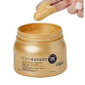 Dầu hấp ủ nhũ vàng phục hồi tóc hư tổn nặng L'ORÉAL Serie Expert Gold Quinoa + Protein Absolut Repair Golden Masque 500ml