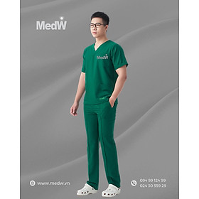 MedW Zeus Scrubs Y Tế Green Hunter Nam Xanh Phẫu Thuật Bộ Trang Phục Y Tế Cách Tân Phòng Khám Bệnh Viện Thiết Kế Pháp Dáng Rộng Vận Động Tự Do, Vật Liệu Chuyên Biệt Y Tế Không Bám Dính Xếp Ly Không Nhăn, Giữ Dáng, Đồng Phục Y Tế Cotton Nhật - L