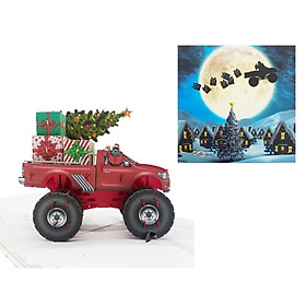 X35 -  THIỆP NOEL 3D XE BÁN TẢI “MONSTER TRUCK” CHỞ QUÀ & CÂY THÔNG – MERRY CHRISTMAS