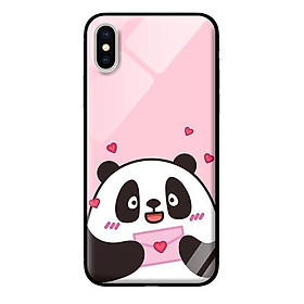 Ốp kính cường lực cho iPhone XS Panda Nền Hồng - Hàng chính hãng