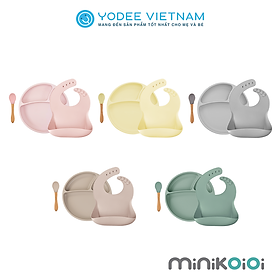 MinikOiOi Bộ ăn dặm số 2 cho bé chất liệu silicone cao cấp gồm khay, yếm và muỗng