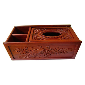 Mua Hộp Khăn Giấy Gỗ Hương Chạm Khắc Chim Công 2 Mặt Tinh Xảo Mk04 ( 26x13 x9 5 Cm )