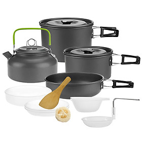 Bộ Nồi Chảo + Bát Đĩa + Muỗng Kèm Túi Đựng Dùng Khi Cắm Trại
