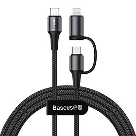 Dây cáp sạc nhanh 60W 2 in 1 USB Type-C to Type-C và Lightning hiệu Baseus Twins cho iPhone / iPad / Macbook chuẩn QC 3.0 & PD 3.0 (Sạc nhanh 3A, truyền dữ liệu 480 Mbps, công nghệ SR) - Hàng nhập khẩu