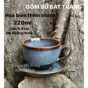 Mua Bộ tách cafe capuchino dung tích 220ml gốm sứ Bát Tràng cao cấp men hoả biến thiên thanh