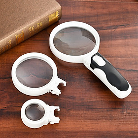 Kính lúp cầm tay có đèn với 3 ống kính phóng đại 2,5-5-16x, thiết kế nhỏ gọn, chắc chắn ( Tặng kèm pin ) 