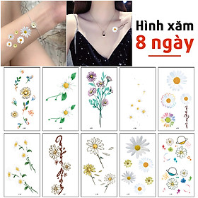 Set 10 Tờ Hình Xăm Dán 8 Ngày Chống Nước Lâu Trôi Hoa Cúc Họa Mi, Mặt Trăng, Trái Đất Thời Trang Legaxi