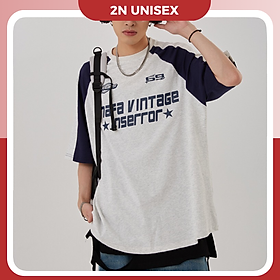 Áo phông nam nữ form rộng 2N Unisex thun cotton blokecore vintage 69 màu xám/nâu