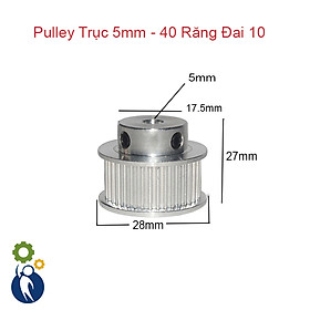 Buly, Puly, Pulley Trục 5mm - 40 Răng Đai 10, sử dụng với dây đai 2GT-10mm