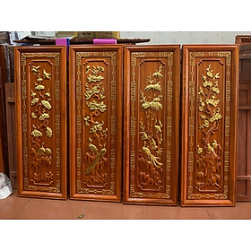 Mua Tranh tứ quý bốn mùa  xuân  hạ  thu  đông  bằng gỗ hương đỏ và được sơn son dát vàng cao cấp
