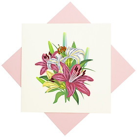 Thiệp Handmade - Thiệp Hoa ly hồng thẩm mỹ và nghệ thuật giấy tờ xoắn (Quilling Card) - Tặng Kèm Khung Giấy Để Bàn giấy - Thiệp chúc mừng sinh nhật, kỷ niệm, tình thương yêu, cảm ơn…