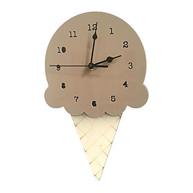 Wall Clock Wall Decorative Clock Ice Cream Shaped Simple Wooden Nordic Style Bedroom Clock Hanging Clock for Living Room Kids