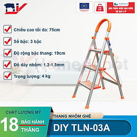 Thang nhôm ghế 3 bậc DIY TLN-03A bản bậc rộng, chiều cao sử dụng tối đa 75cm