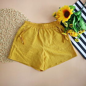 Quần short thô đũi hàng thiết kế cho bé gái 8-16 tuổi (25-48kg) phối túi dán đính nơ