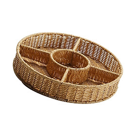 Round Woven Serving Tray Food Basket Table Organizer