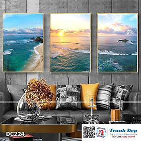 Bộ 3 tranh canvas treo tường Decor Hoàng hôn trên biển - DC224