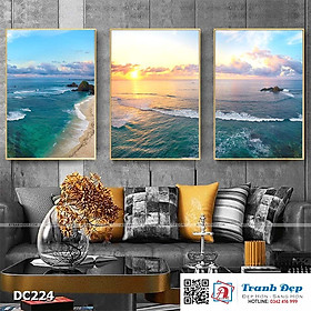 Mua Bộ 3 tranh canvas treo tường Decor Hoàng hôn trên biển - DC224