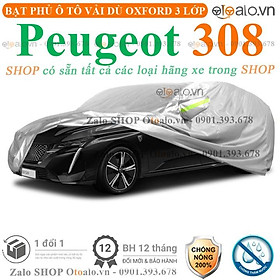 Bạt che phủ xe ô tô Peugeot 308 3 lớp cao cấp