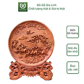 Đĩa gỗ Mã đáo thành công Đồ Gỗ Gia Linh gỗ Hương đá liền khối kèm chân đế