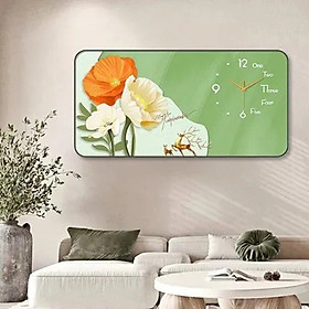 Tranh đồng hồ tráng gương mẫu hoa hiện đại bo viền tranh làm quà tân gia nhà mới kèm pin và đinh