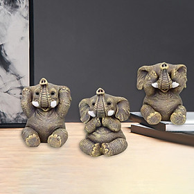 3x  Elephant Statue Housewarming Gift Sculpture Ornaments Feng Shui Animal Figurine for Tabletop  Shelf Decor