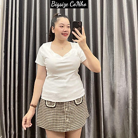 Áo thun kiểu tay ngắn bigsize nữ cổ nữ hoàng dáng dài, Áo phông Chuppy 58-95kg BIGSIZE CÔ NHỎ A44 - Màu trắng