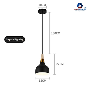 Đèn treo bàn ăn đui gỗ SuperVilighting trang trí trần bếp khòng khách phòng ngủ phong cách hiện đại - Màu đen - KHÔNG BÓNG