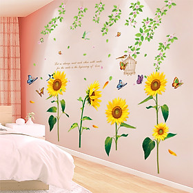Decal dán tường Dây leo hoa tầm xuân và Hướng dương vàng - HP502