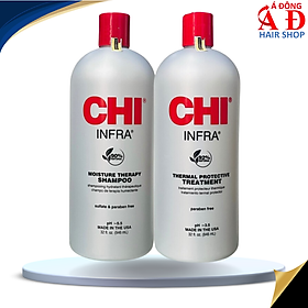 [+Tặng mũ trùm] Cặp dầu gội xả CHI Infra shampoo & treatment siêu mượt cho tóc khô hư tổn (xám) Mỹ 946ml