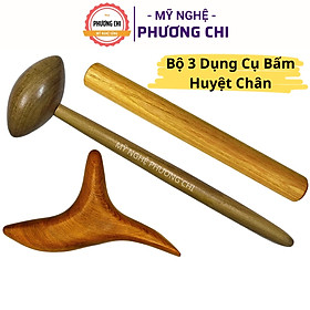 Combo Bộ 3 Dụng cụ ấn huyệt Chân, Cây bấm huyệt chân bằng gỗ, Búa gõ huyệt | Mỹ Nghệ Phương Chi