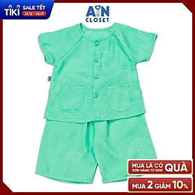 Bộ quần áo bà ba lửng unisex cho bé hoa văn Cổ Trang gấm Xanh ngọc