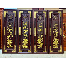 Tranh tứ quý bốn mùa ,xuân ,hạ ,thu, đông ,bằng gỗ hương đỏ kt 37×107×3cm