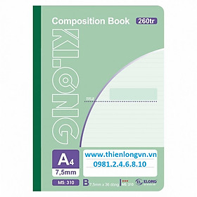 Sổ may dán gáy A4 - 260 trang; Klong 310 bìa xanh lá