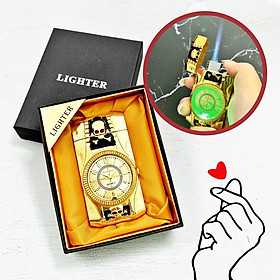 Mua Bật lửa hột quẹt khè đồng hồ 2IN1 hình đầu lâu có đèn Led nhấp nháy - xài ga