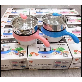 Ca Nấu Mì, Nồi Nấu Lẩu Đa Năng Siêu Tốc Hàng chính hãng/nhập Khẩu Electric Cooking Pot 18cm, Lồng chống dính, khay hấp Inox, Có Tay Cầm Tiện Dụng ( Giao Màu Ngẫu Nhiên )